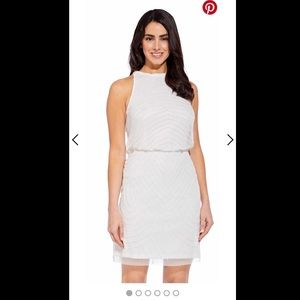 Adrianna Papel Ivory beaded halter cocktail dress